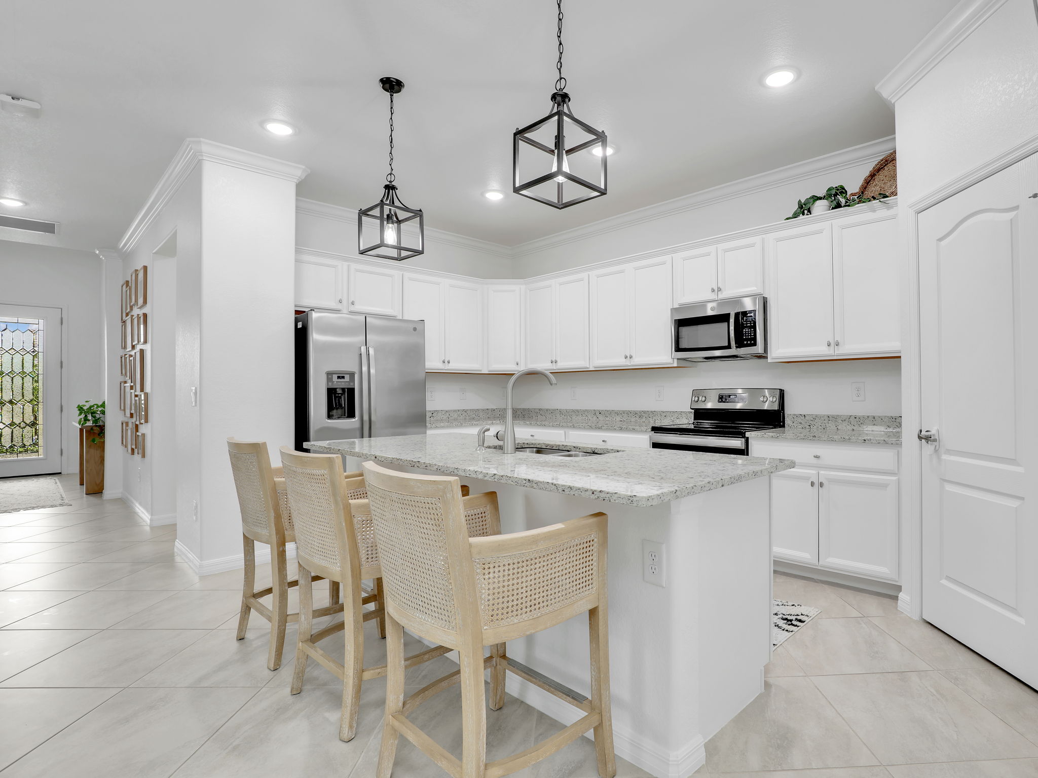 Kitchen with Granite Counters and large breakfast Bar