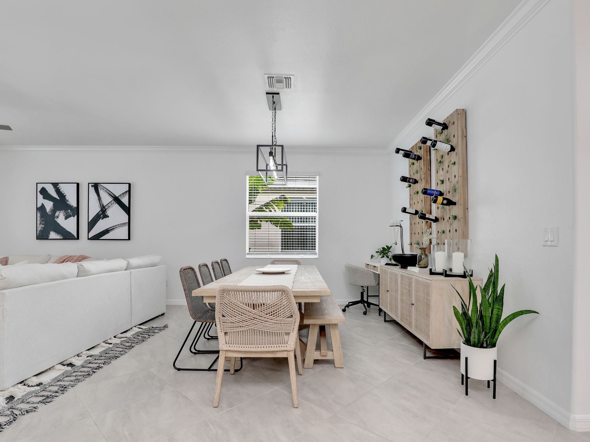 Dining Area with Custom light fixture