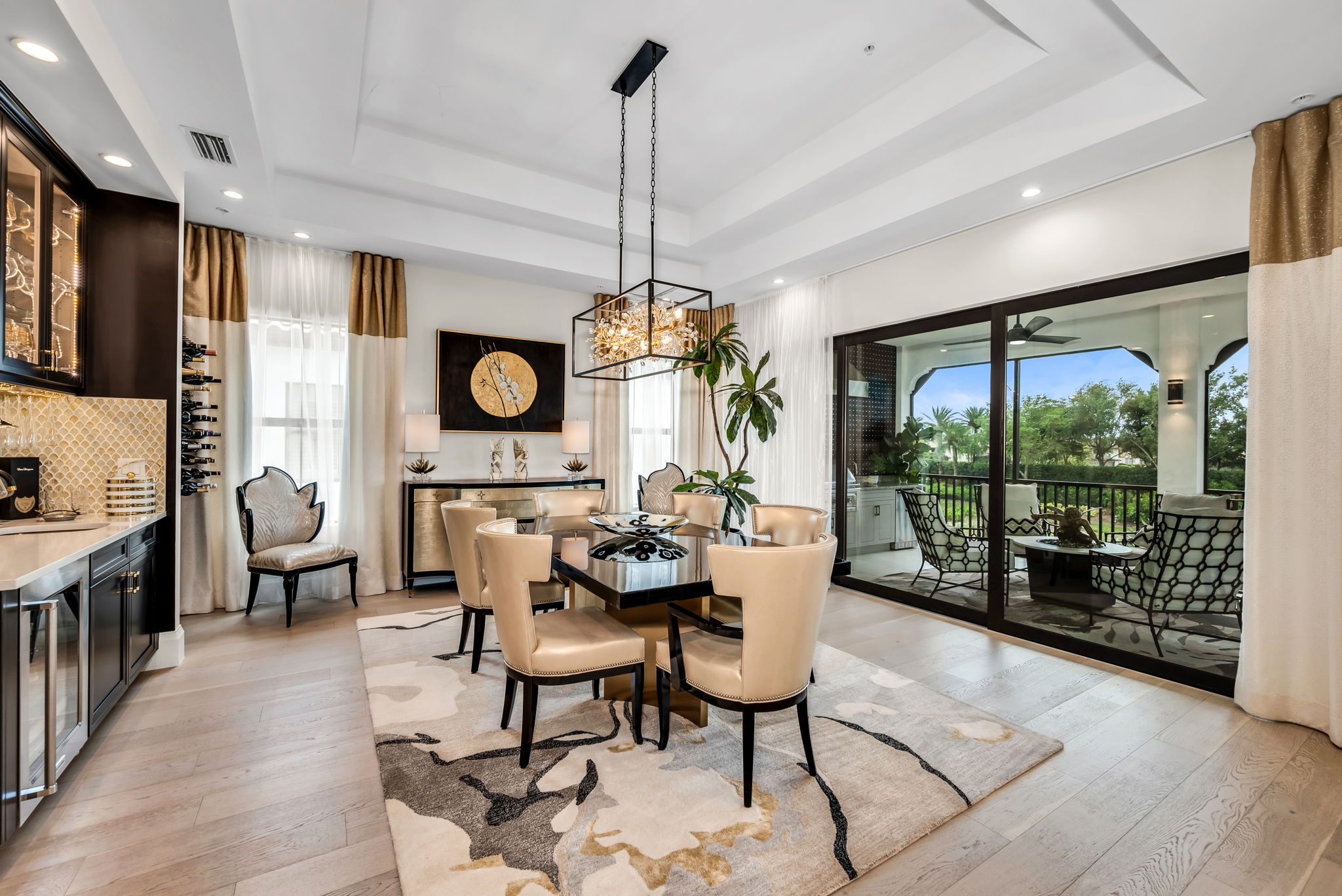 Dining enhanced by a sophisticated wet bar and curated wine selection, all within effortless reach.