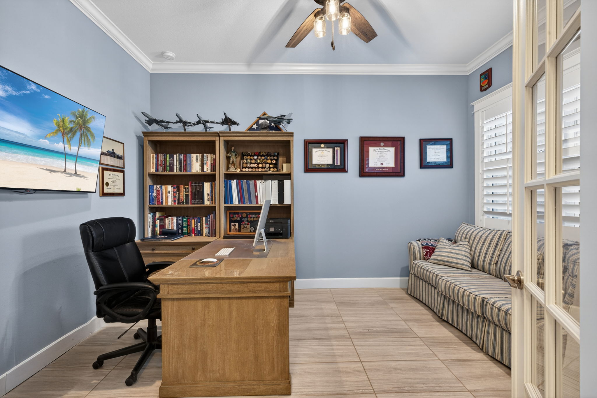 Den is located in the front of the home and is spacious enough for a sleep sofa for your guests!