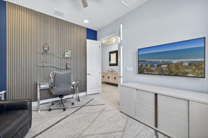 Wall behind the desk is dual purpose: pretty PLUS sound reducing!