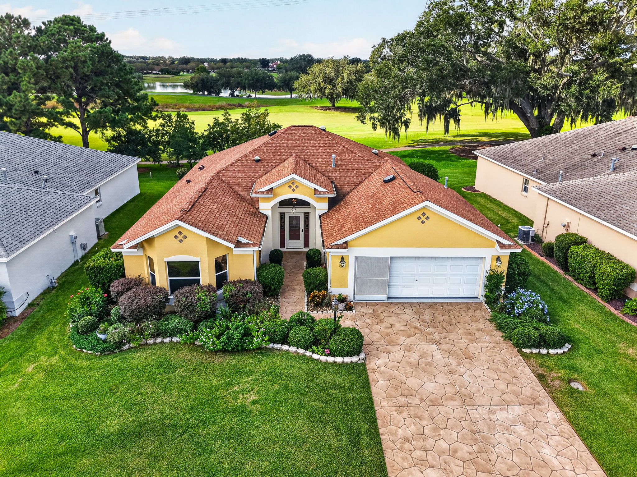 Aerial Front Elevation with GOLF and WATER VIEWS!