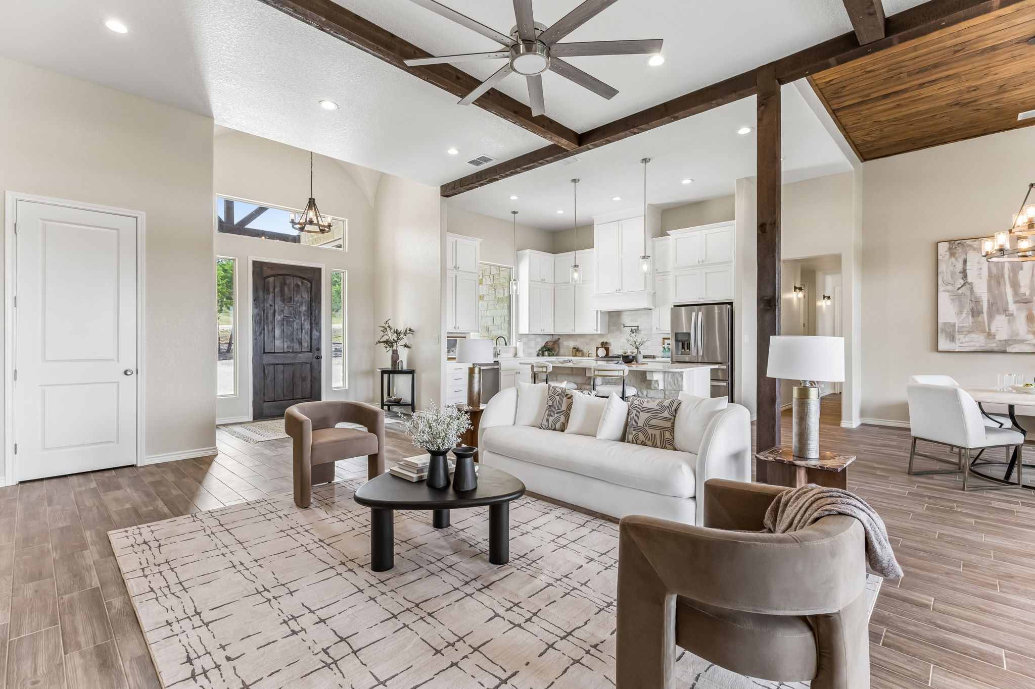 Dramatic wood accents.