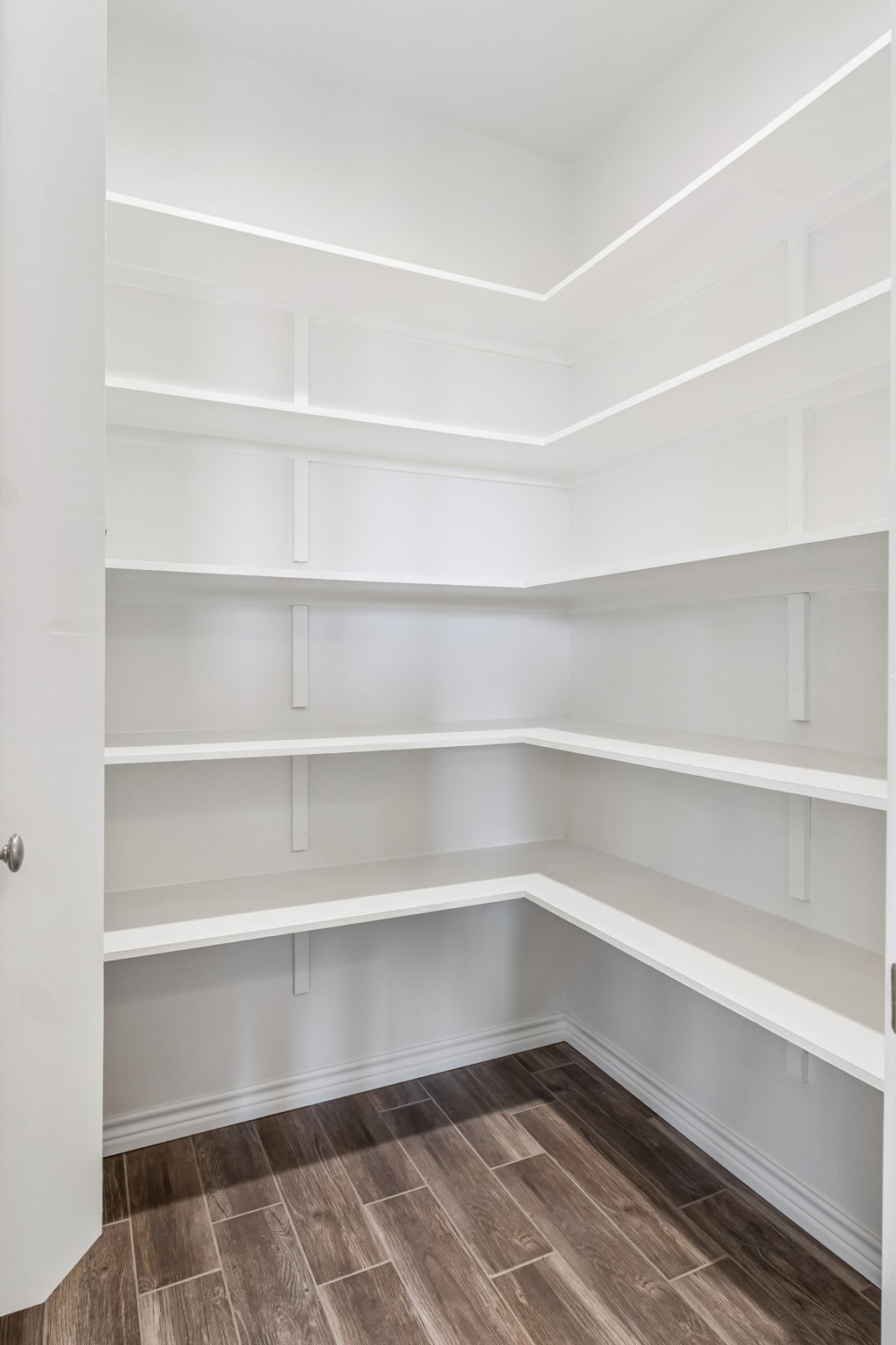 A walk-in pantry with plenty of storage.