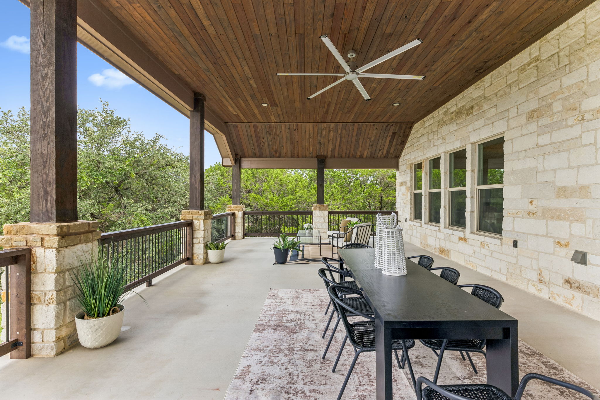 Outdoor dining with western views of the Hill Country.