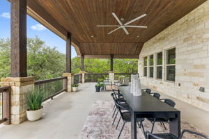 Outdoor dining with western views of the Hill Country.