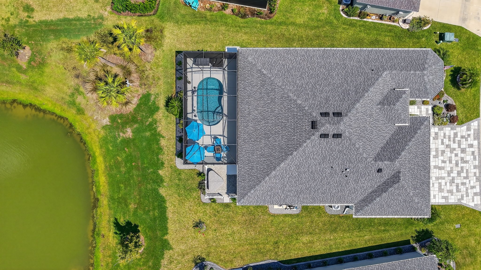 Overhead Aerial with Pool and Water