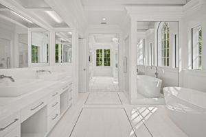 Double Marble Vanities, Tub and Shower