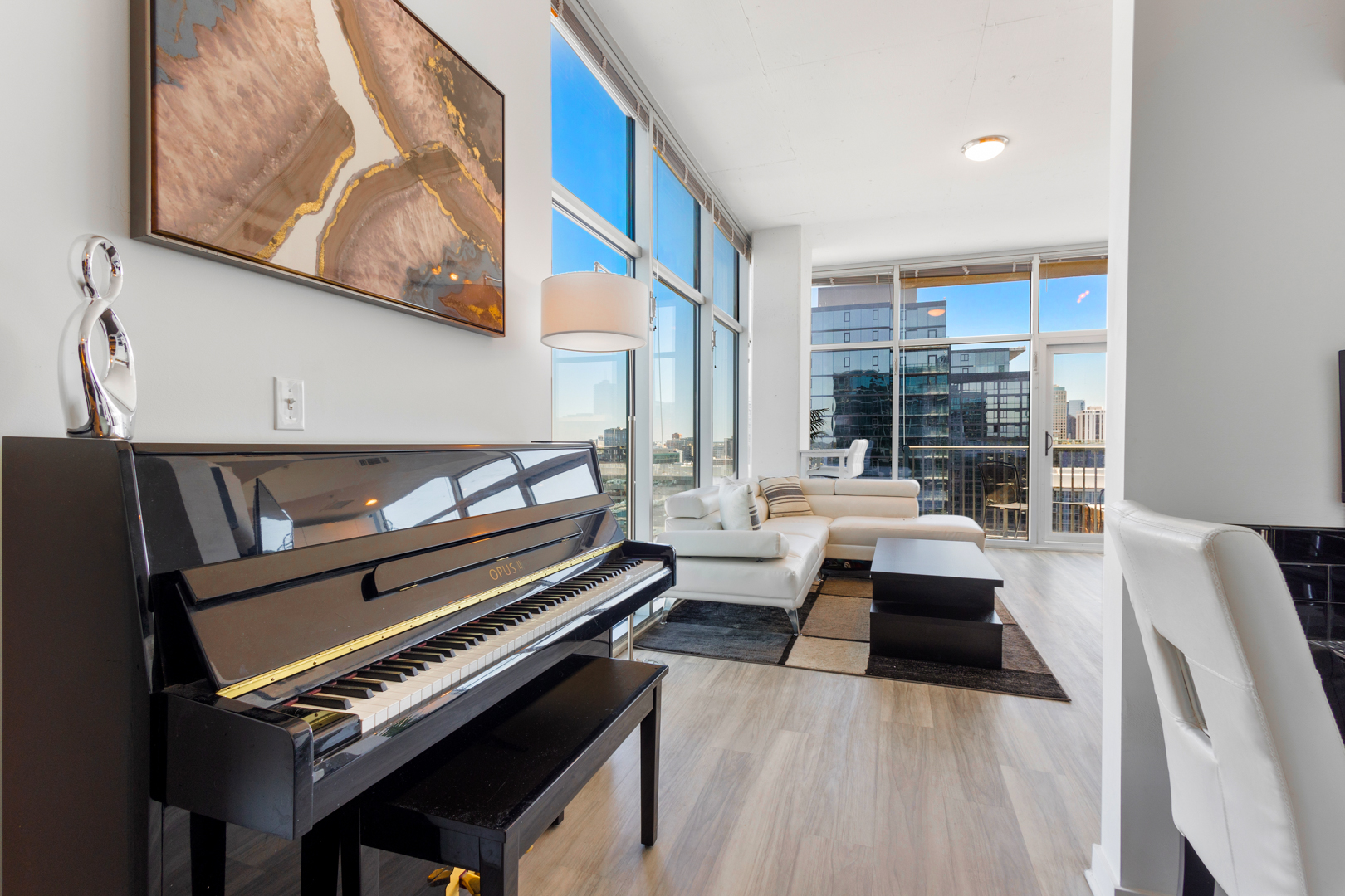 Wide foyer with space for piano