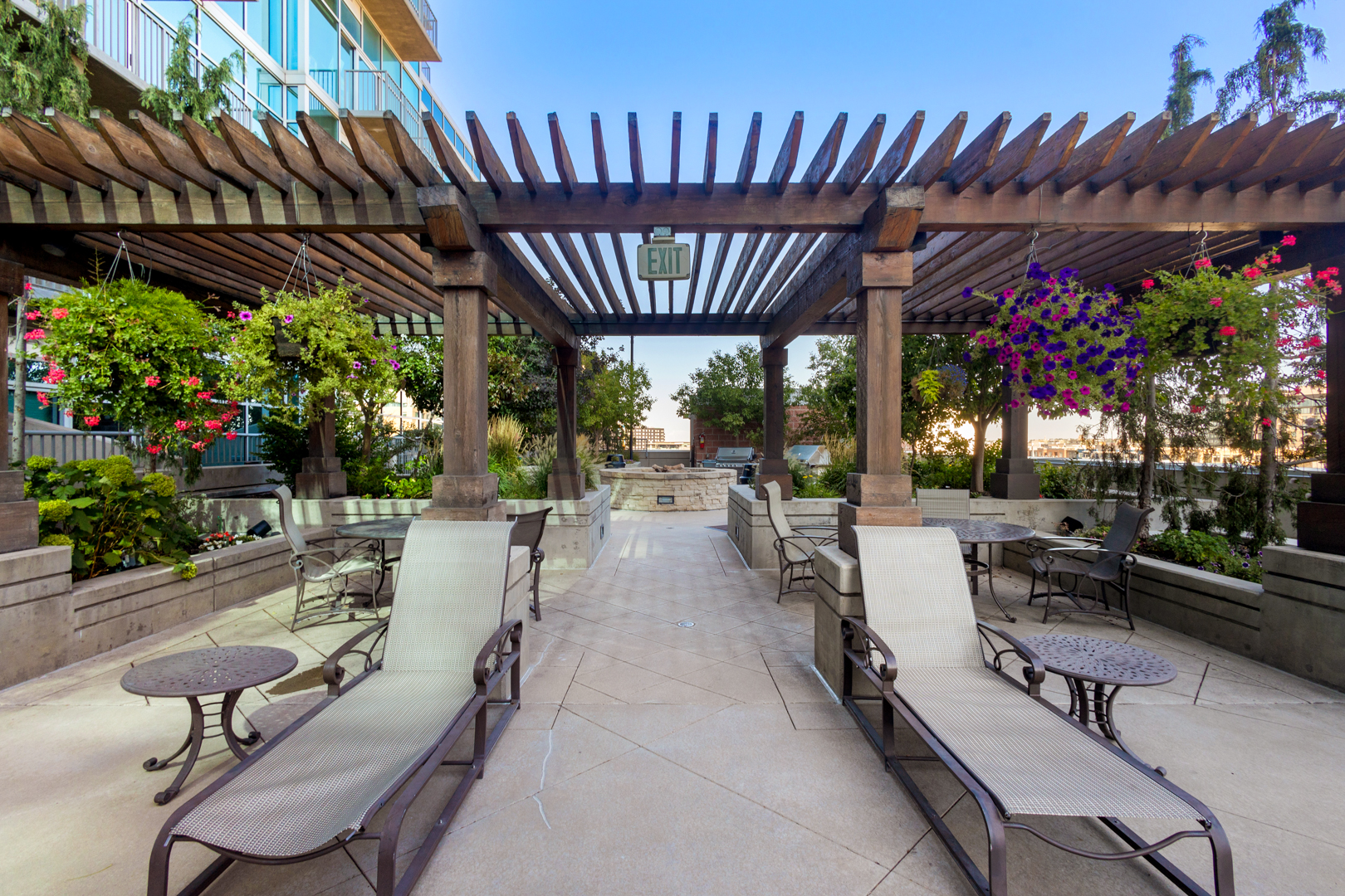 Pool side lounge chairs and gazebo