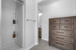 Shower and bathroom with extra storage space