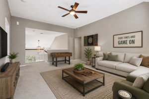 Modern game room with cozy accents