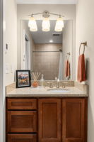 Heated bathroom floors add an extra touch of comfort.