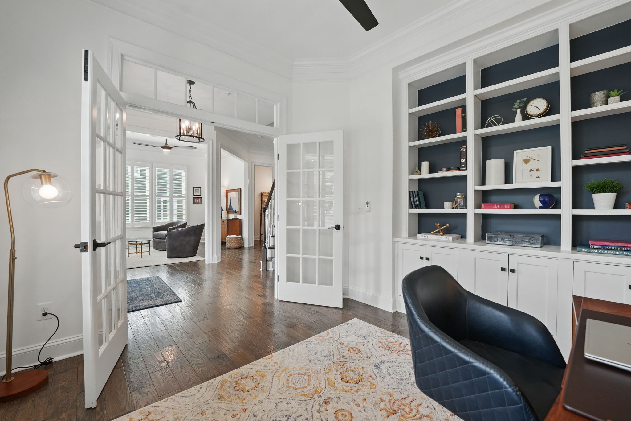 with built-in shelves & cabinets