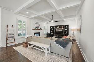 Gorgeous coffered ceiling in family room