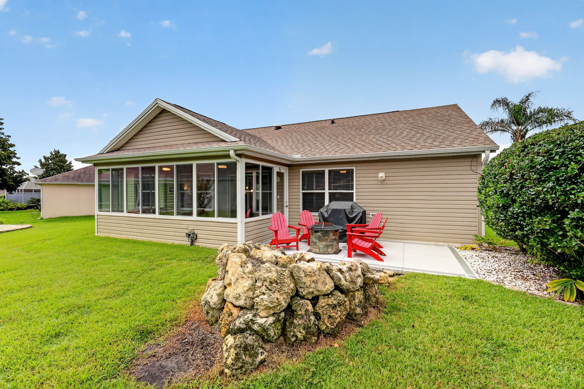 Rear Patio with Waterfall Feature