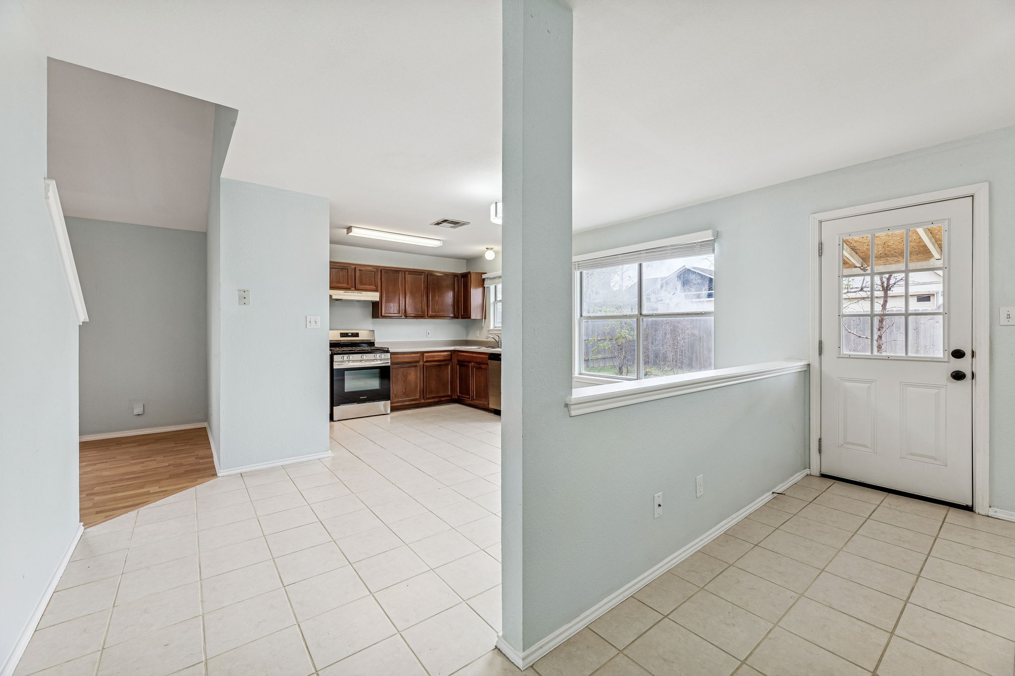 Nice and open floor plan ... the main living area is near the back door, and the secondary living area is to the left of the kitchen.