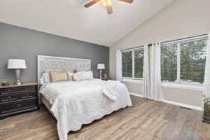 Primary bedroom. Vaulted ceilings, walk-in closet. Energy Star 3-pane windows