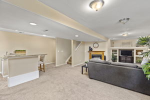 Fully finished Basement. Spacious playroom/fitness area with gas fireplace & built-ins. Nice bar w/granite counter, refrigerator & sink