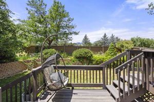 Delightful private backyard with 2-tier deck & mature vegetation. Peace & tranquility, no neighbors behind!