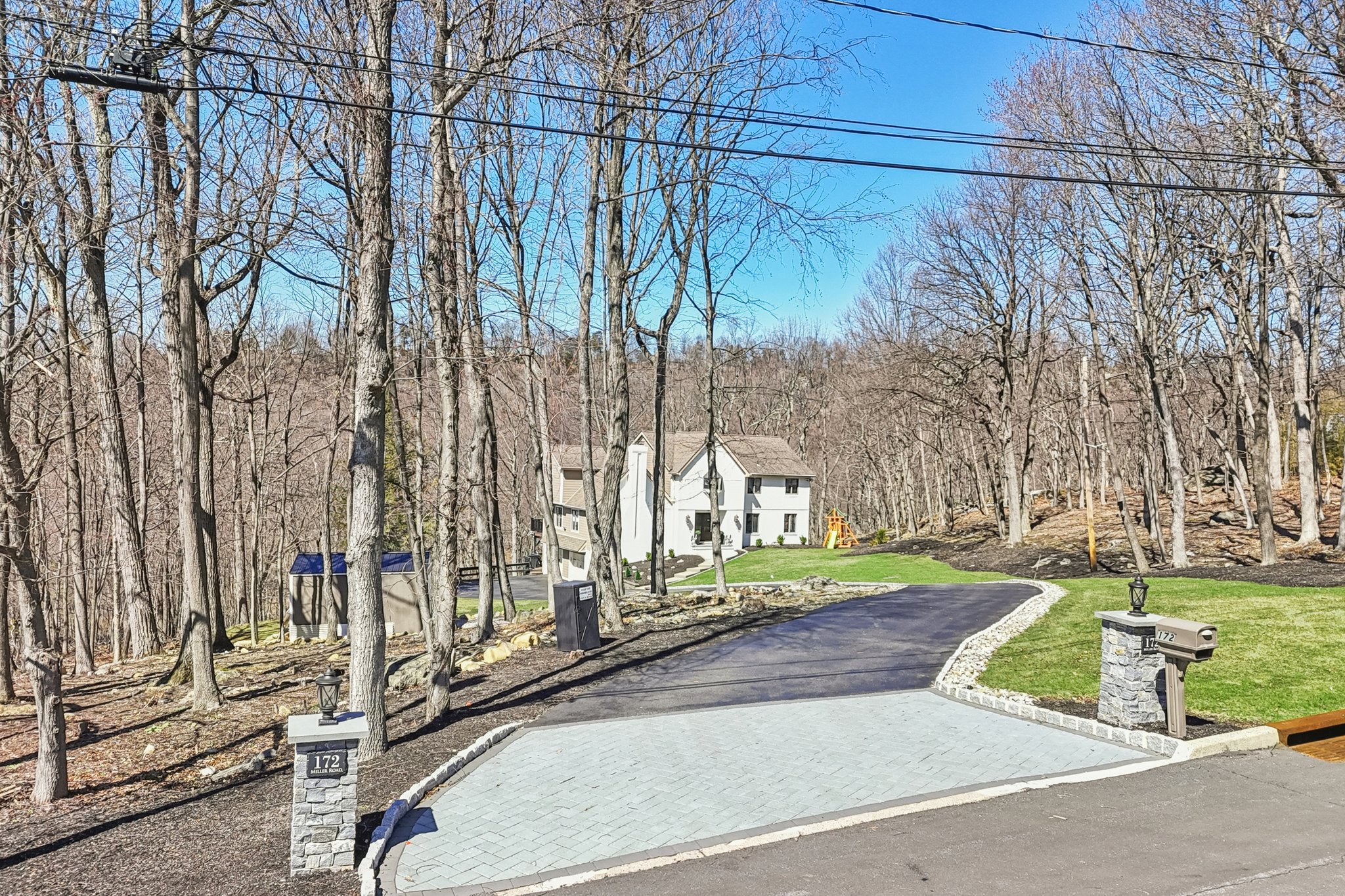 Front entrance, new stone pillars and entrance pavers