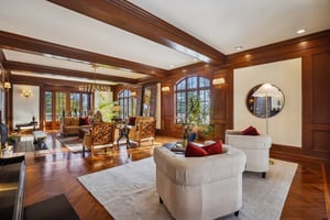 Living Room with beamed ceilings