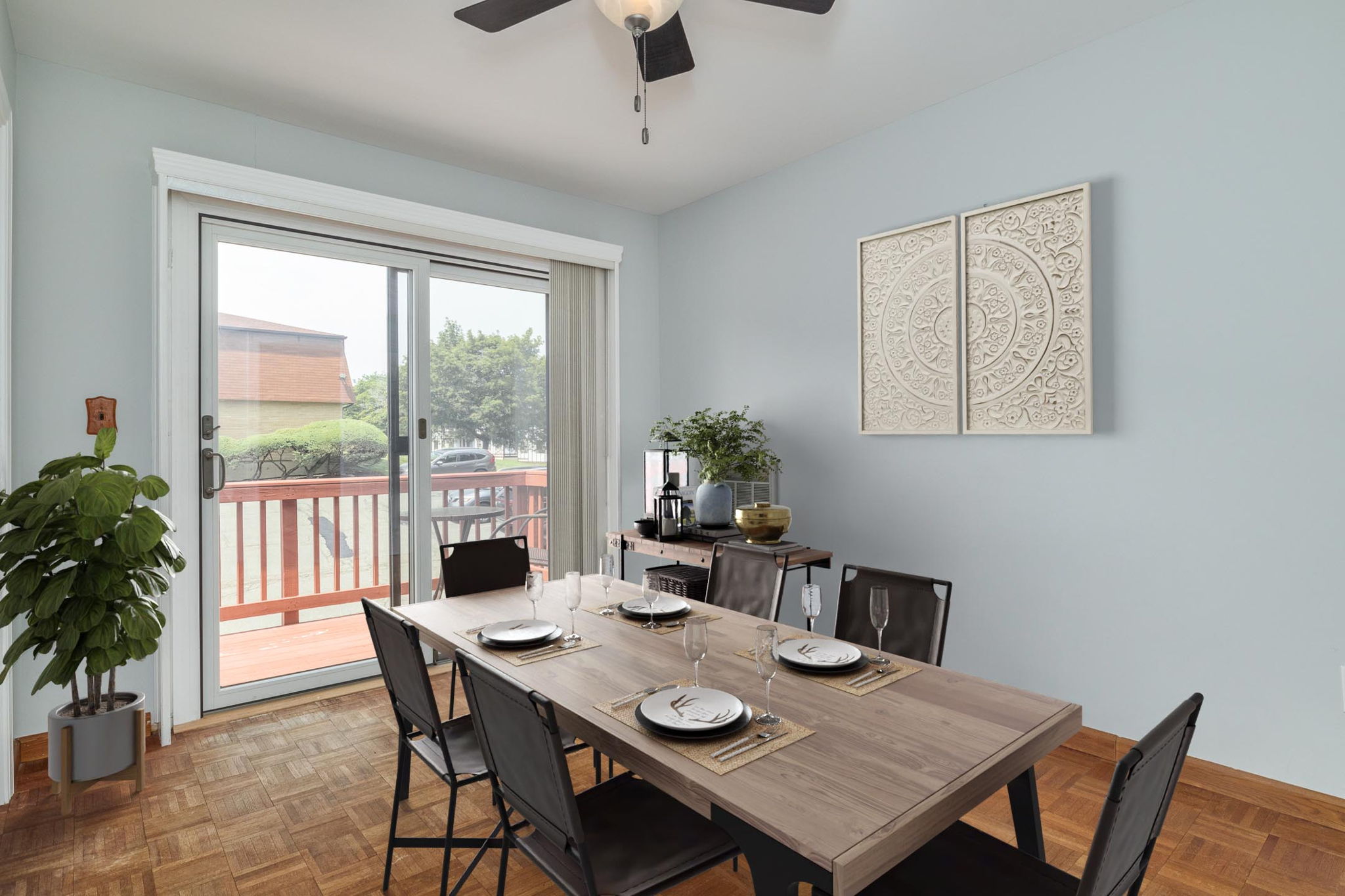 Virtually staged dining room.