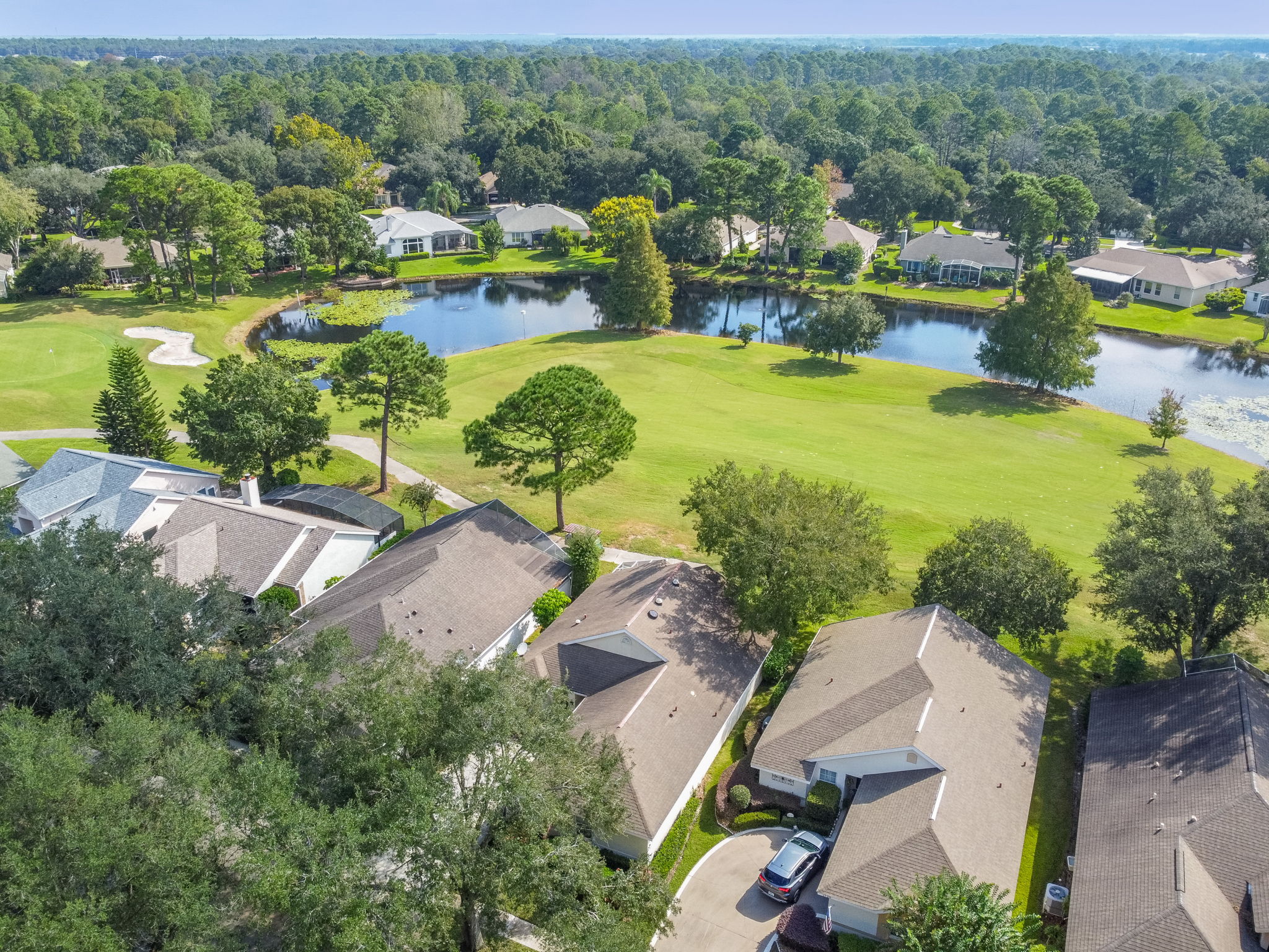 Aerial of Golf Course Hole and Pond