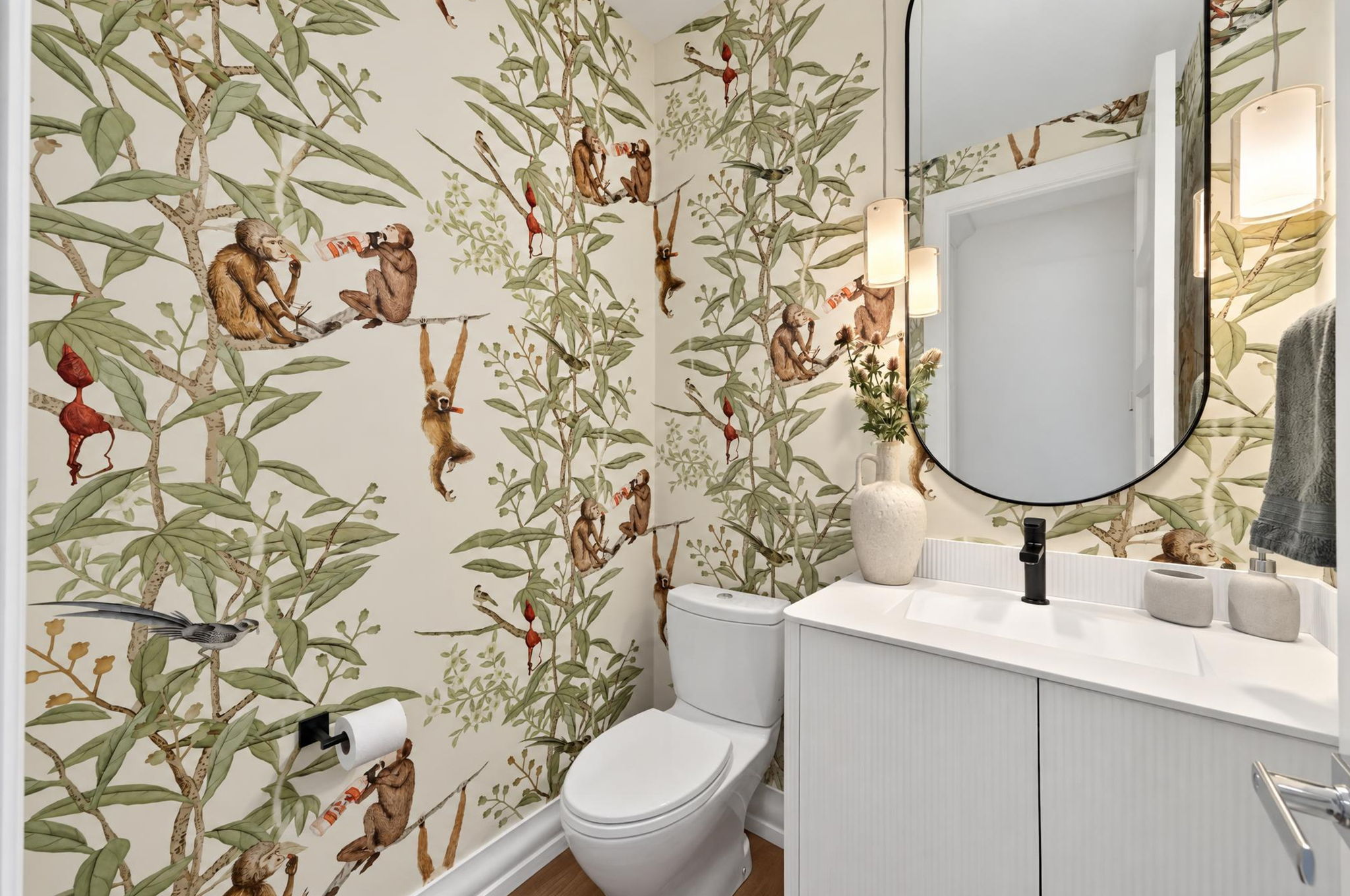 Wallpapered powder room