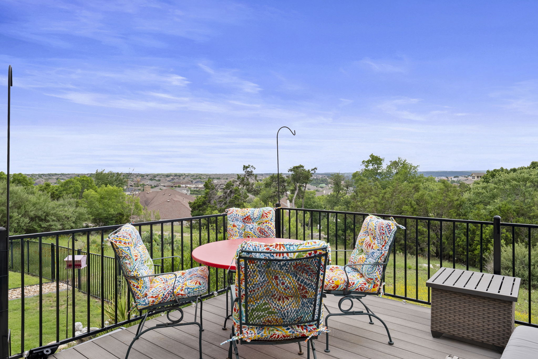 Scenic view, backs to a green space.