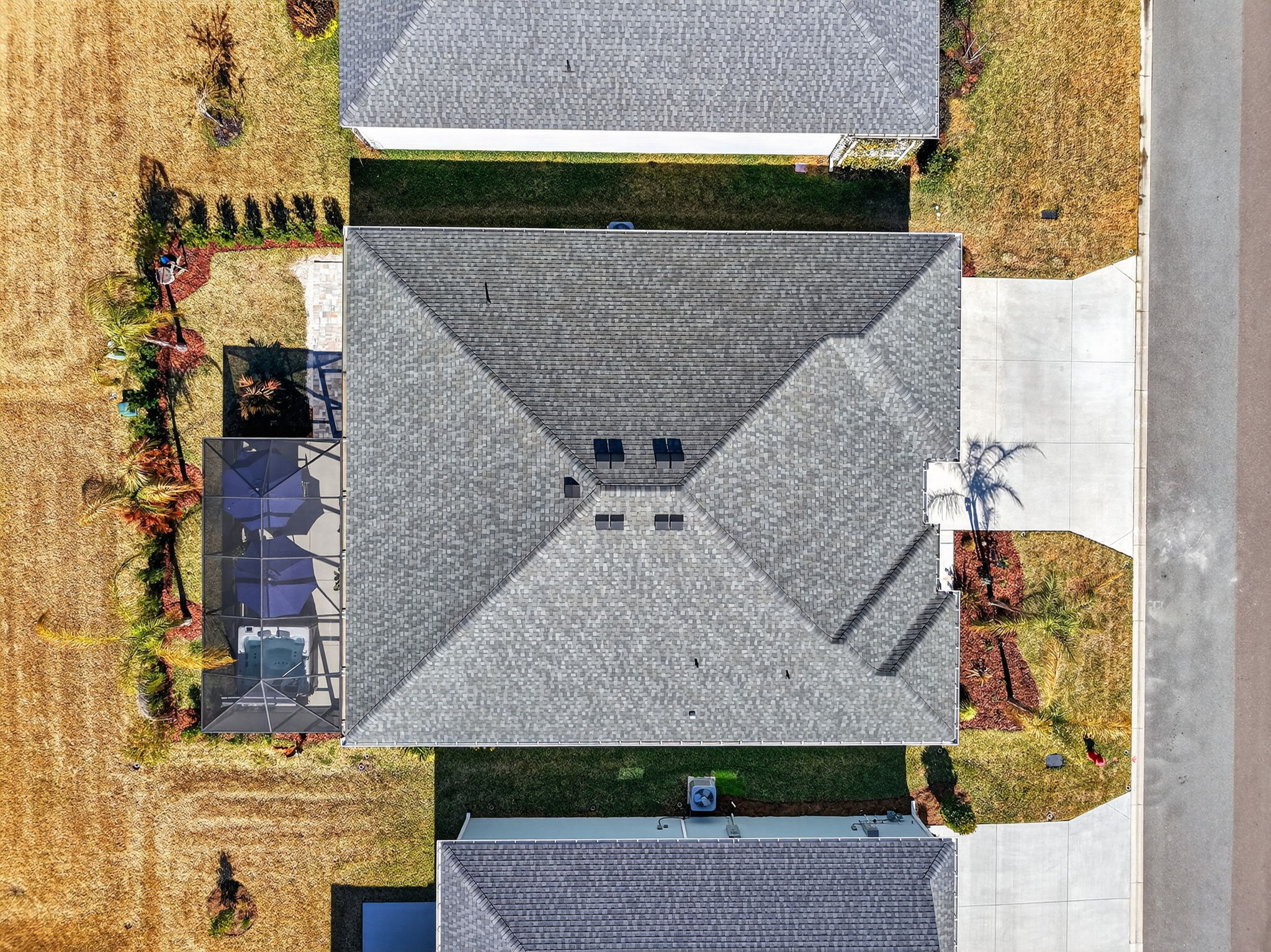 Aerial Side Elevation with Privacy Landscaping