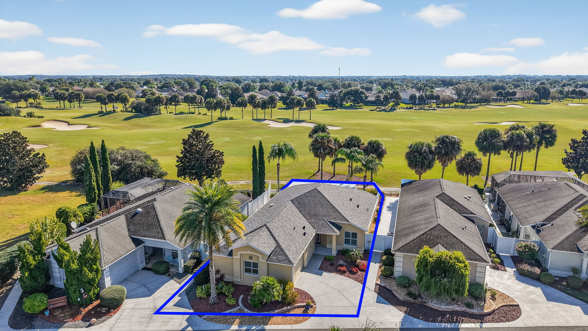 Aerial Front Elevation with Property Lines and Golf Front Views