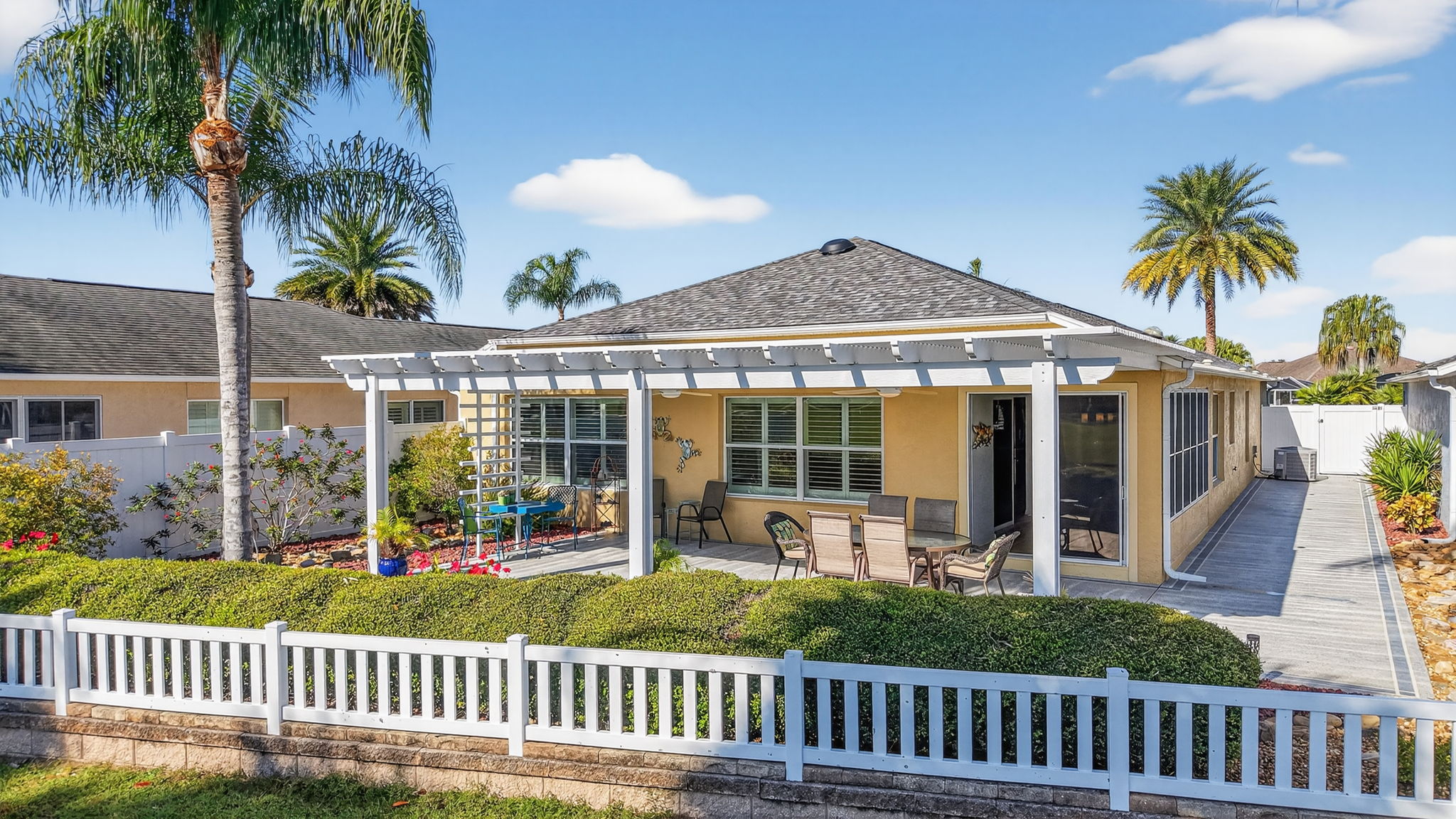 Rear Elevation with Rear and Side Courtyards and Pergola