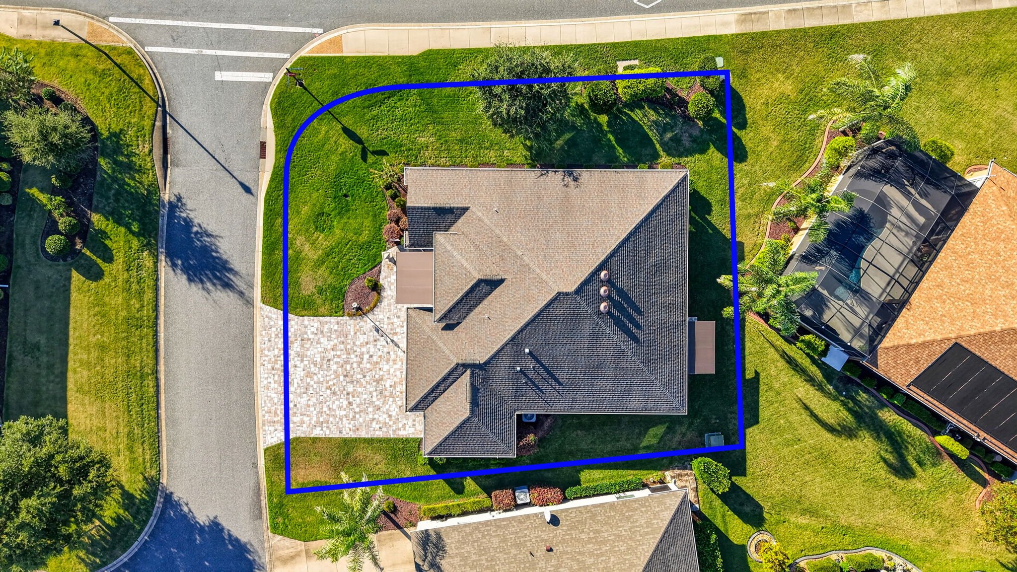 Aerial Side Elevation with Large Corner Lot and Property Lines