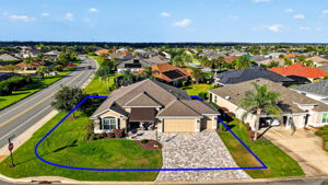Aerial Front Elevation with Large Corner Lot and Property Lines