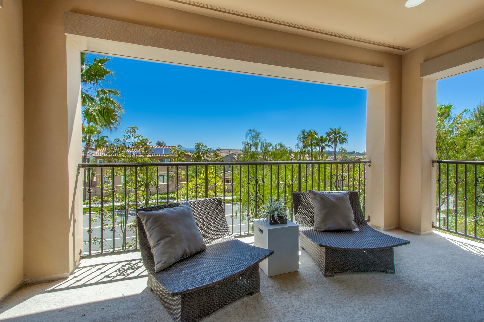 The Terrace off the Primary Suite with view of the yard below