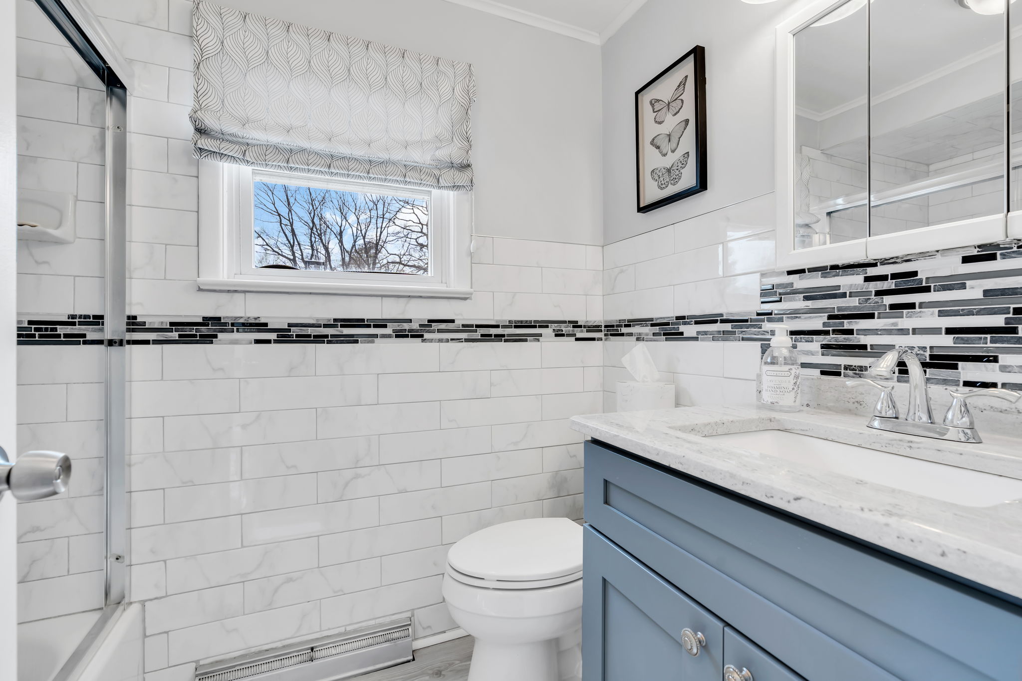 2nd floor new full bath, glass door entry tub/shower combo