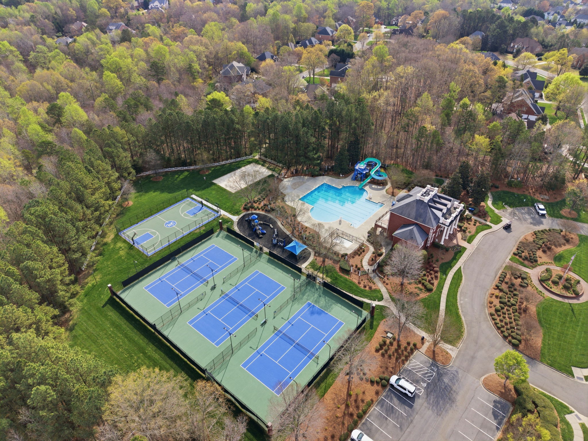 Club House, Pool, Slide, Tennis Courts, Basketball, Volleyball
