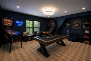 AI "Gameroom" rendering of the top left room upstairs