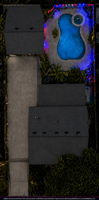 Digitally enhanced aerial view of the home, extended driveway, pool, and spa