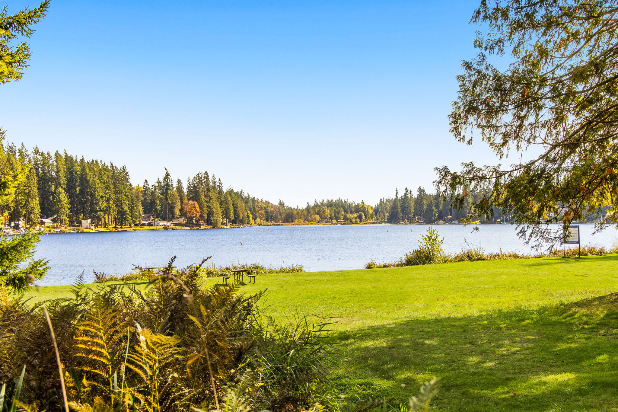 Pack a picnic and take in the water views from the open lawn at nearby Flowing Lake Park.