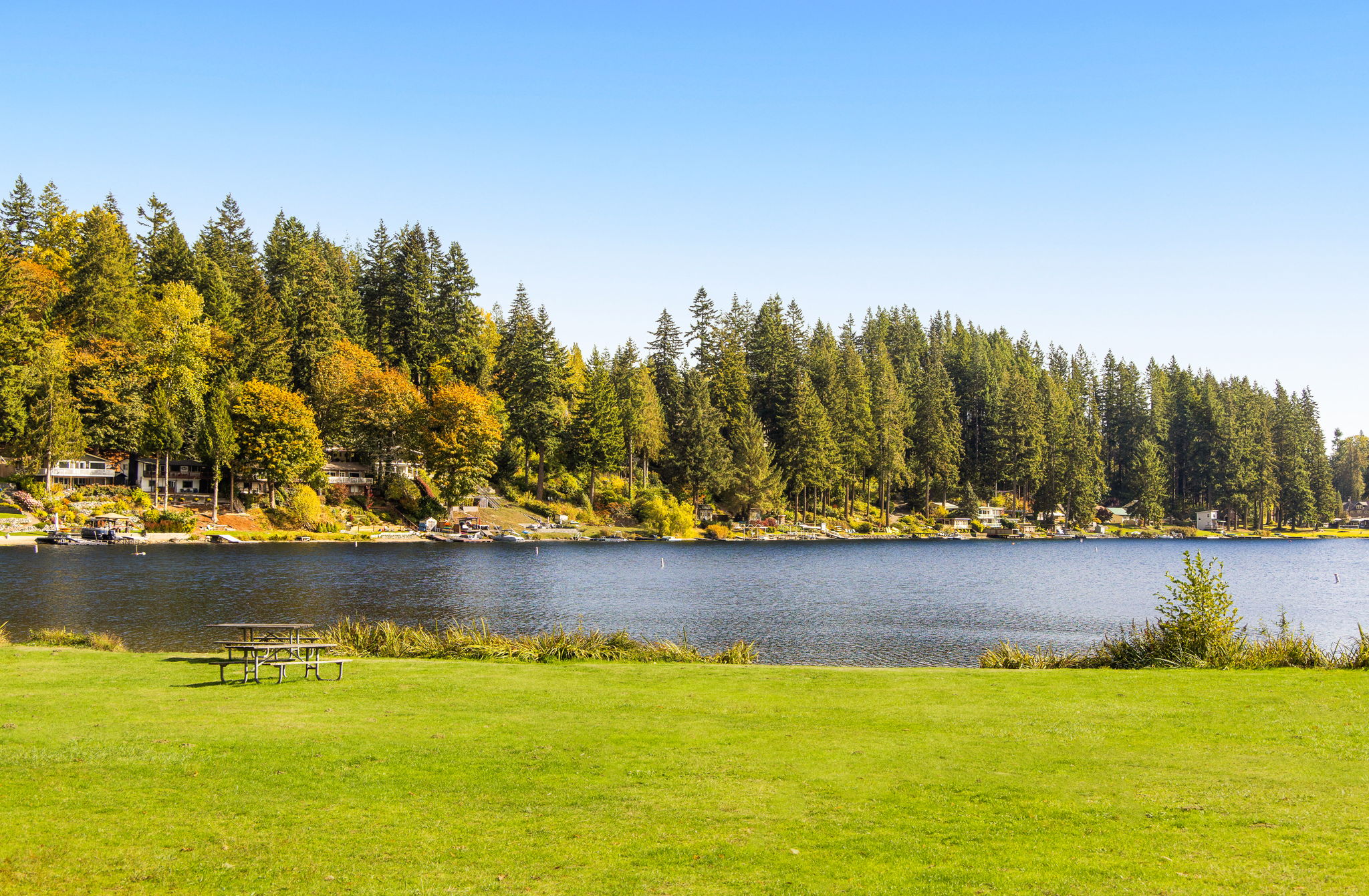 Pack a picnic and take in the water views from the open lawn at nearby Flowing Lake Park.