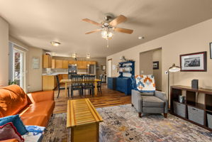 Open-concept layout from kitchen to living room