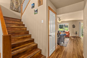 Wide stairway leading to the upper level