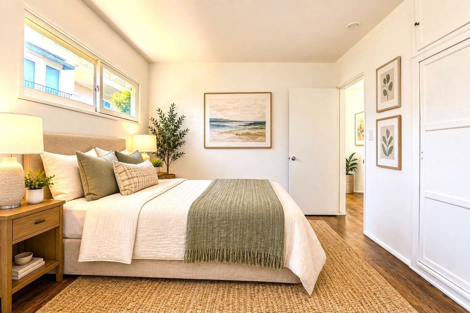 The Main Bedroom is Well Sized with a Large Closet and Overhead Storage Cabinets. It has Hardwood Floors and Two Window which Overlook the Rear and Side Yards, Letting in Lots of Light. Virtually Staged