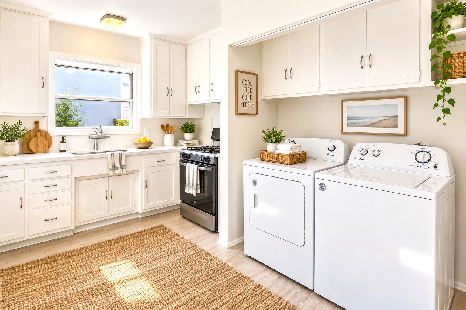 The Kitchen has Ample Storage Cabinets and a Wide Counter Top. The Kitchen could Easily be Remodeled and Reconfigured. Virtually Staged