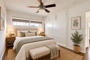 The Second Bedroom is also Open and Bright with Windows Letting in the Light. It has Hardwood Floors and a Well Sized Closet and Storage. Virtually Staged