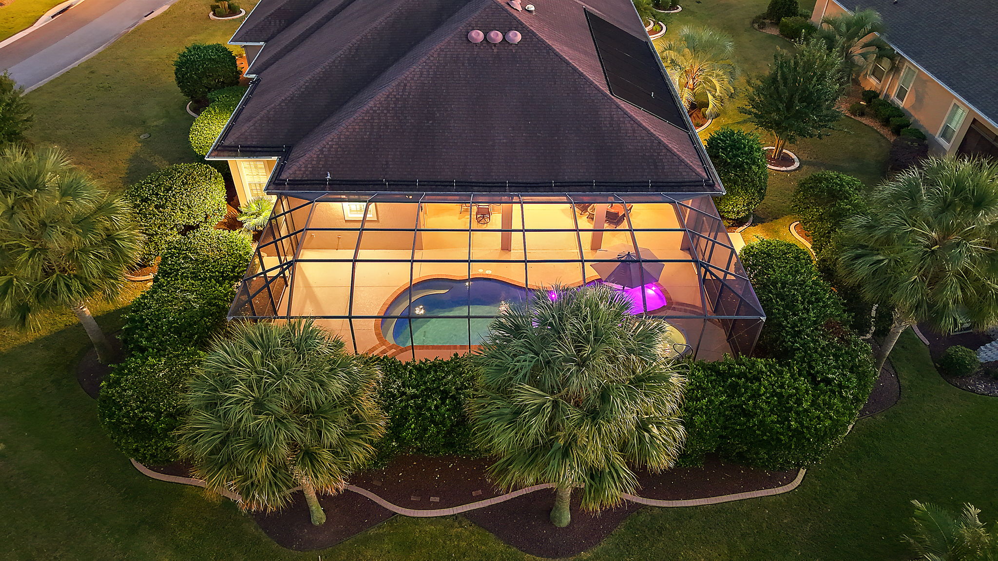 Twilight Aerial Rear Elevation with Pool