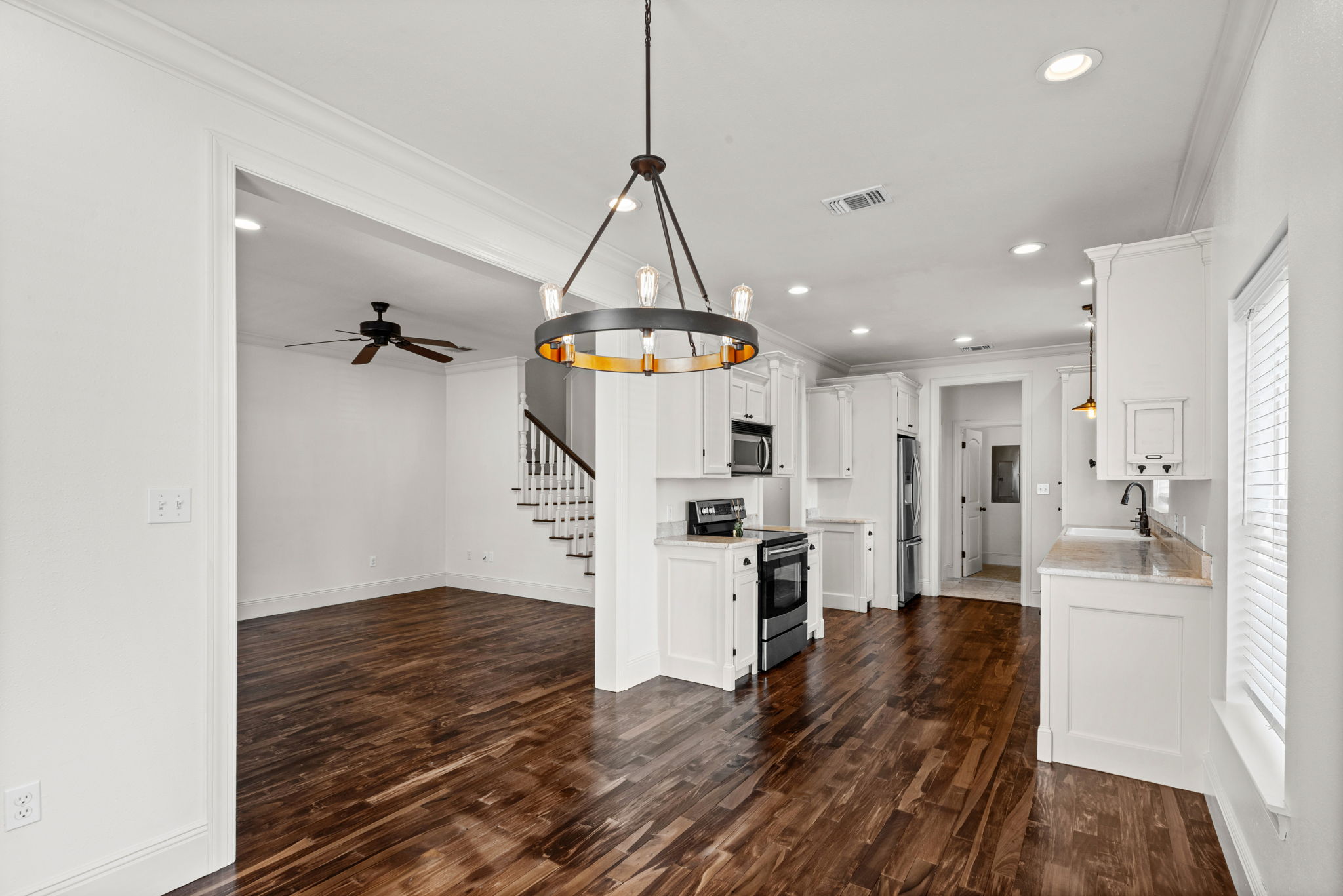 Dining to Kitchen and Living.