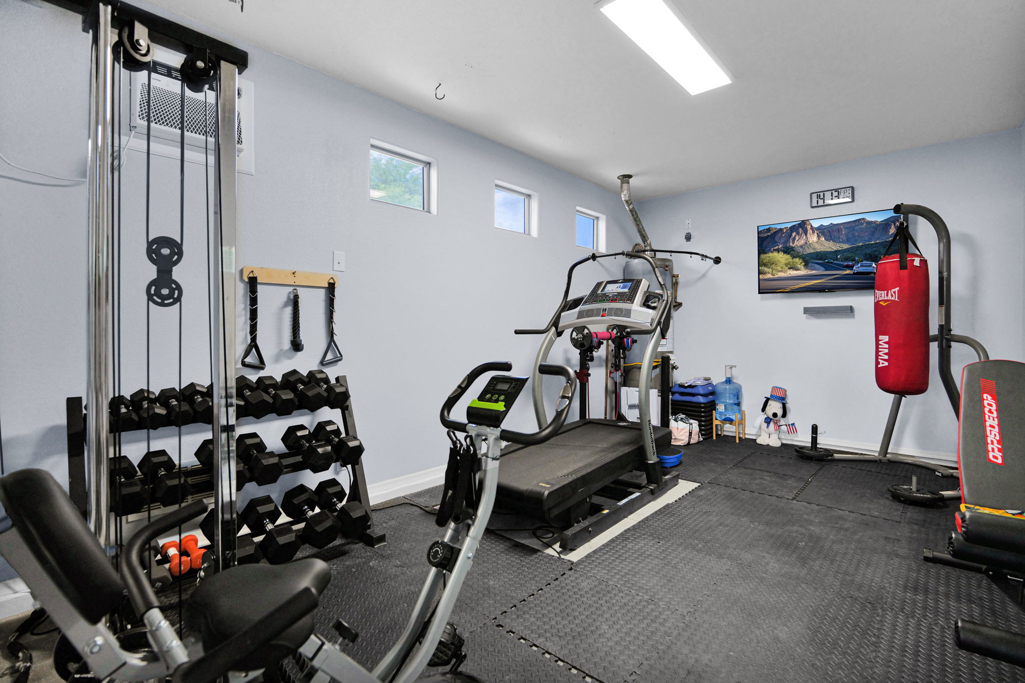 3rd car garage bay has AC home gym